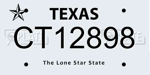 CT12898 Texas License Plate