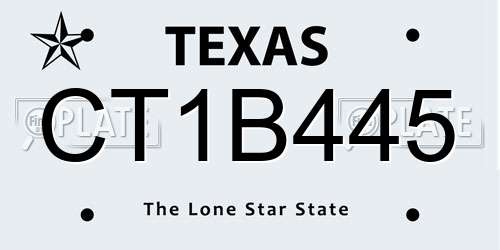CT1B445 Texas License Plate
