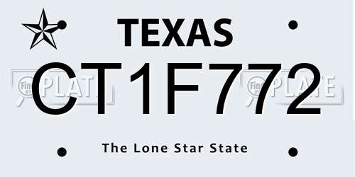 CT1F772 Texas License Plate