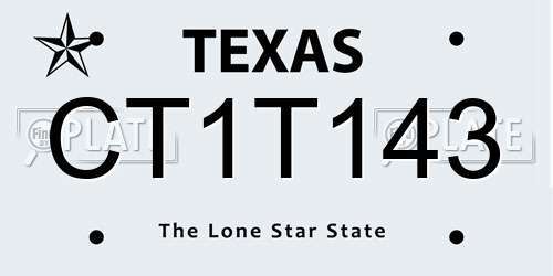 CT1T143 Texas License Plate