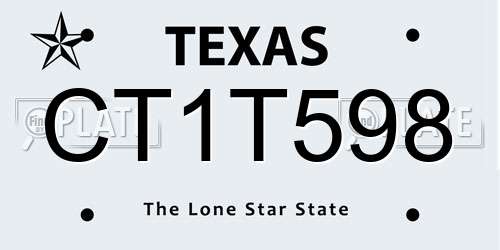 CT1T598 Texas License Plate