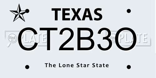 CT2B3O Texas License Plate