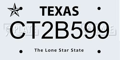 CT2B599 Texas License Plate