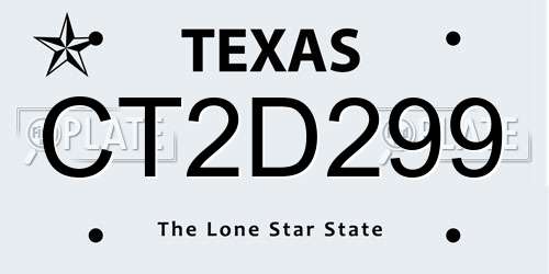 CT2D299 Texas License Plate