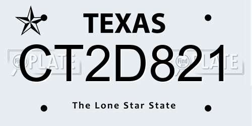 CT2D821 Texas License Plate