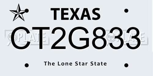 CT2G833 Texas License Plate