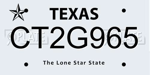 CT2G965 Texas License Plate