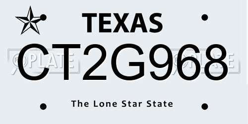 CT2G968 Texas License Plate