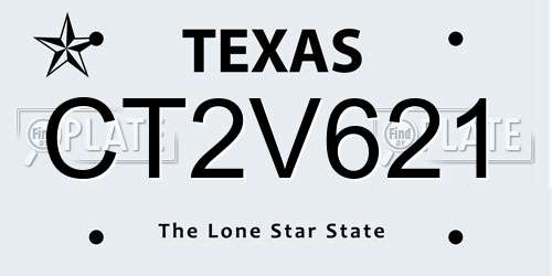 CT2V621 Texas License Plate