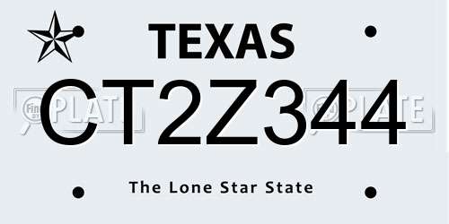 CT2Z344 Texas License Plate