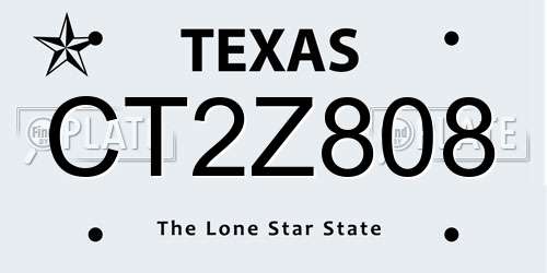 CT2Z808 Texas License Plate