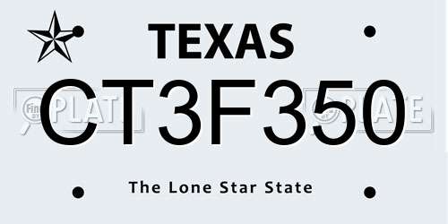 CT3F350 Texas License Plate