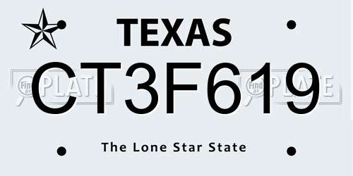 CT3F619 Texas License Plate