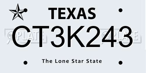 CT3K243 Texas License Plate