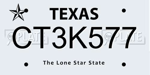 CT3K577 Texas License Plate