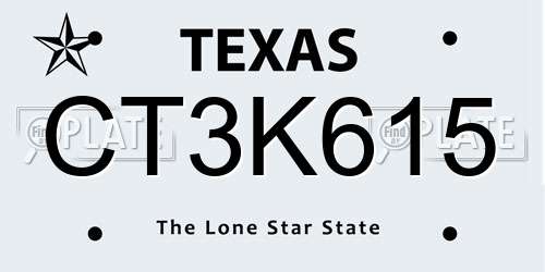 CT3K615 Texas License Plate