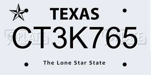 CT3K765 Texas License Plate