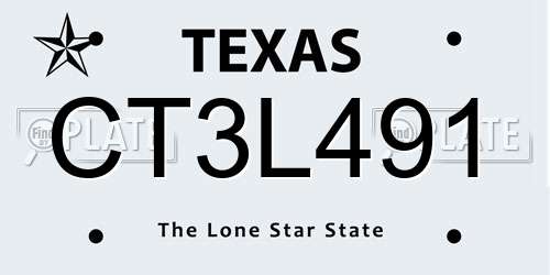 CT3L491 Texas License Plate