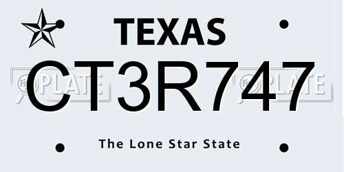 CT3R747 Texas License Plate