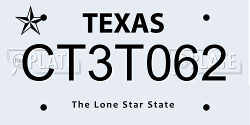 CT3T062 Texas License Plate