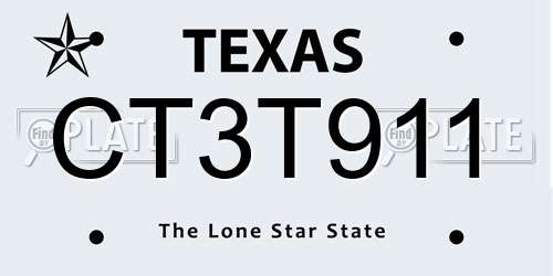 CT3T911 Texas License Plate