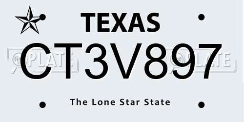 CT3V897 Texas License Plate