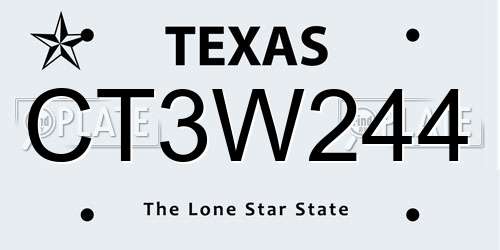 CT3W244 Texas License Plate