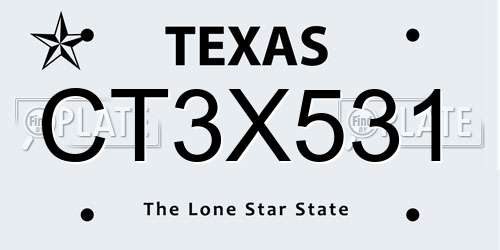 CT3X531 Texas License Plate