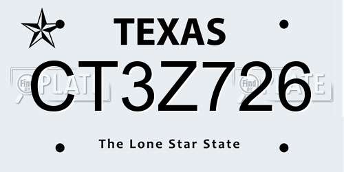 CT3Z726 Texas License Plate