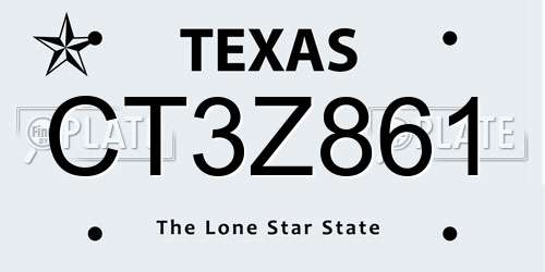CT3Z861 Texas License Plate