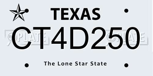 CT4D250 Texas License Plate