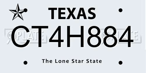 CT4H884 Texas License Plate