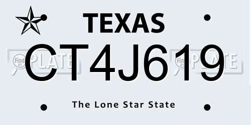 CT4J619 Texas License Plate