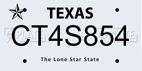 CT4S854 Texas License Plate