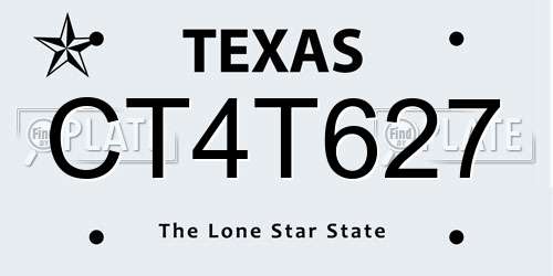 CT4T627 Texas License Plate