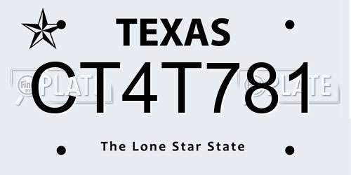 CT4T781 Texas License Plate