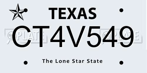 CT4V549 Texas License Plate