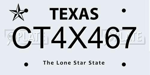 CT4X467 Texas License Plate