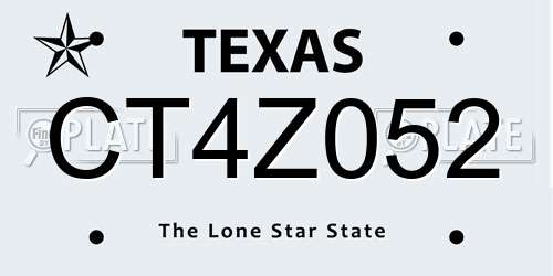CT4Z052 Texas License Plate