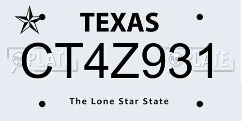 CT4Z931 Texas License Plate