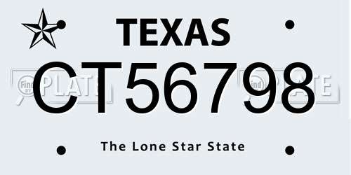 CT56798 Texas License Plate