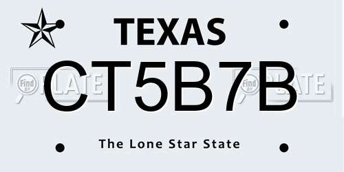 CT5B7B Texas License Plate