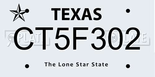 CT5F302 Texas License Plate