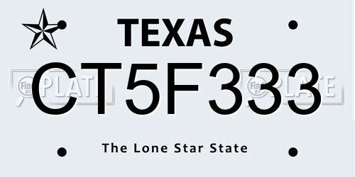 CT5F333 Texas License Plate