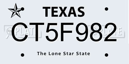 CT5F982 Texas License Plate