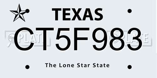 CT5F983 Texas License Plate