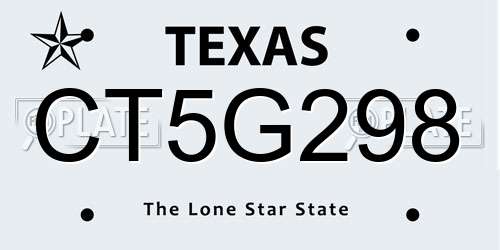 CT5G298 Texas License Plate