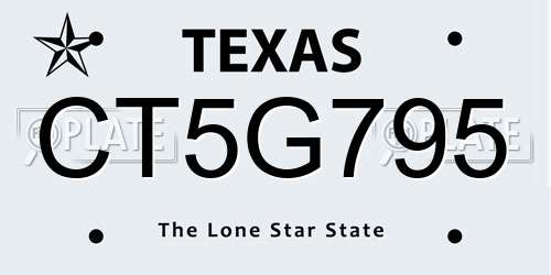 CT5G795 Texas License Plate