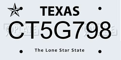 CT5G798 Texas License Plate