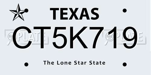 CT5K719 Texas License Plate